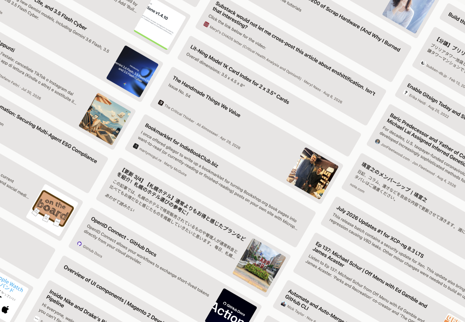 Link preview cards from many different platforms, all rendering as the same card